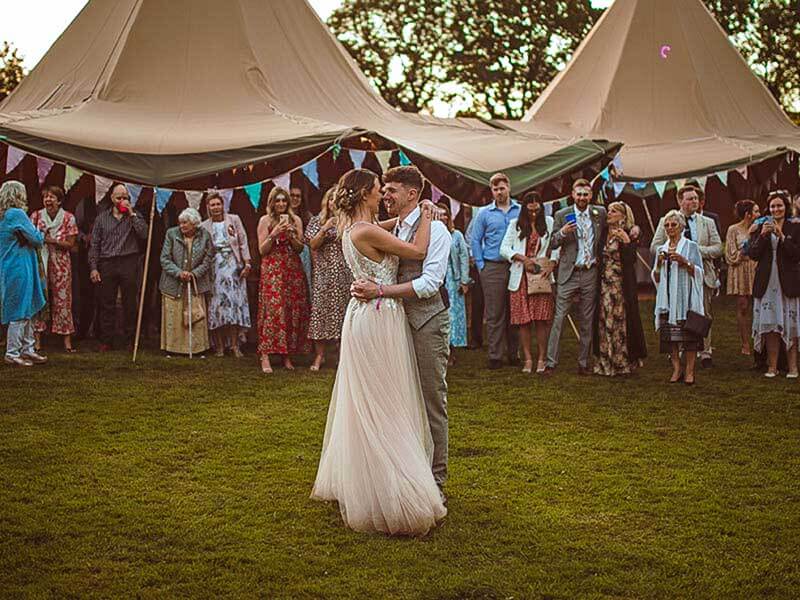 Festival glamping wedding in Sussex at Big Sky Tipis