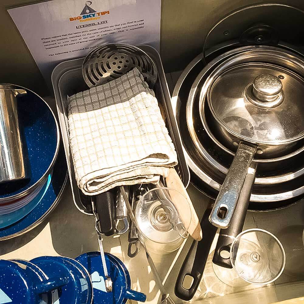 Cooking utensils for your luxury glamping holiday inEast Sussex at Big Sky Tipis